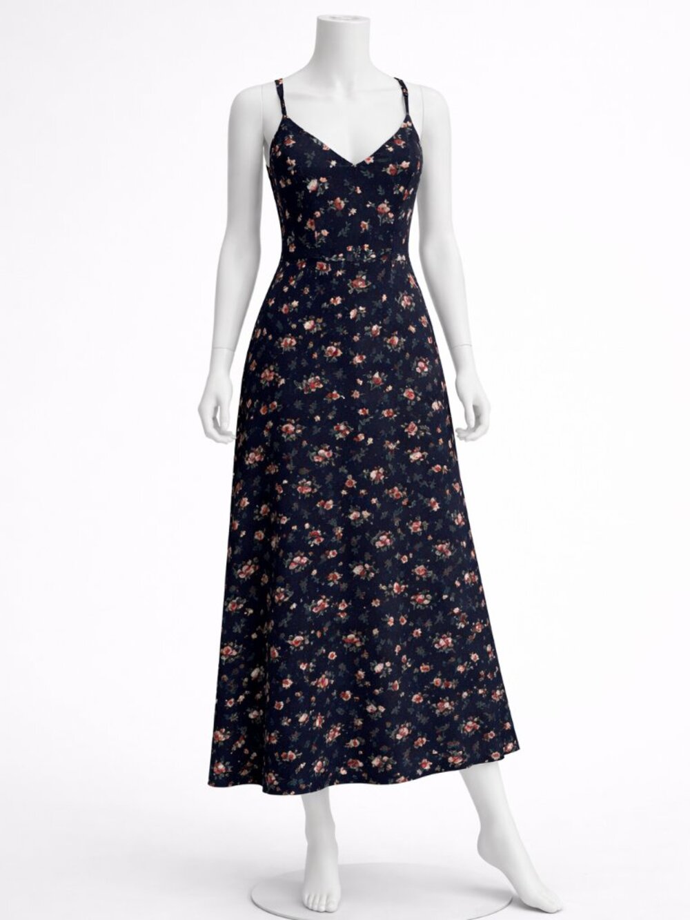 Nine Britton Navy Floral Midi Dress | Size Medium | Spaghetti Strap Slip Dress